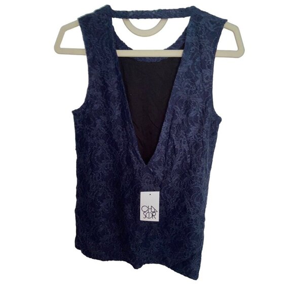 NWT Chaser Womens Navy Blue Lace Open Back Tank Top No Size - Picture 2 of 6